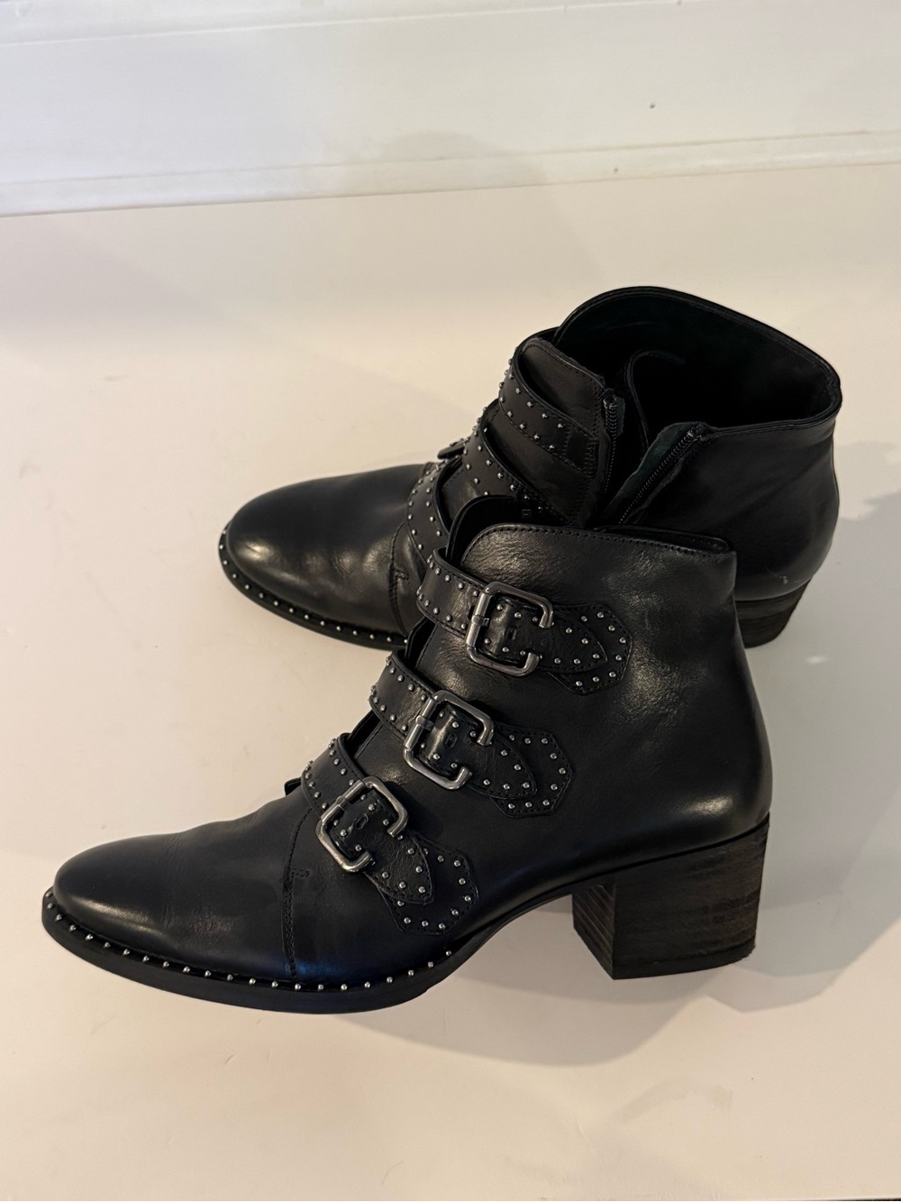 Paul Green Black Studded Triple-Buckle Ankle Boots - Picture 4 of 7